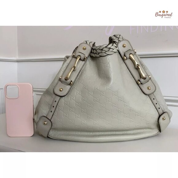 Authentic GUCCI Cream Guccissima Monogram Leather Pelham Large Shoulder Bag - Picture 5 of 13